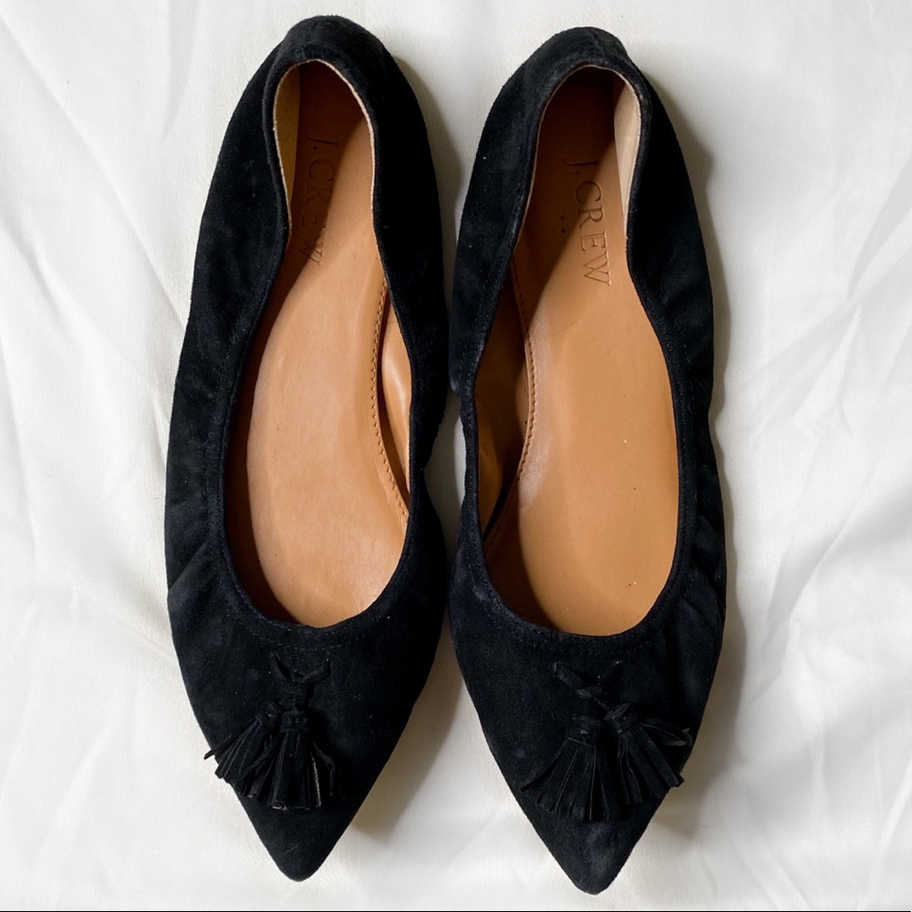 J. CREW Suede Pointed Toe Tassel Flats